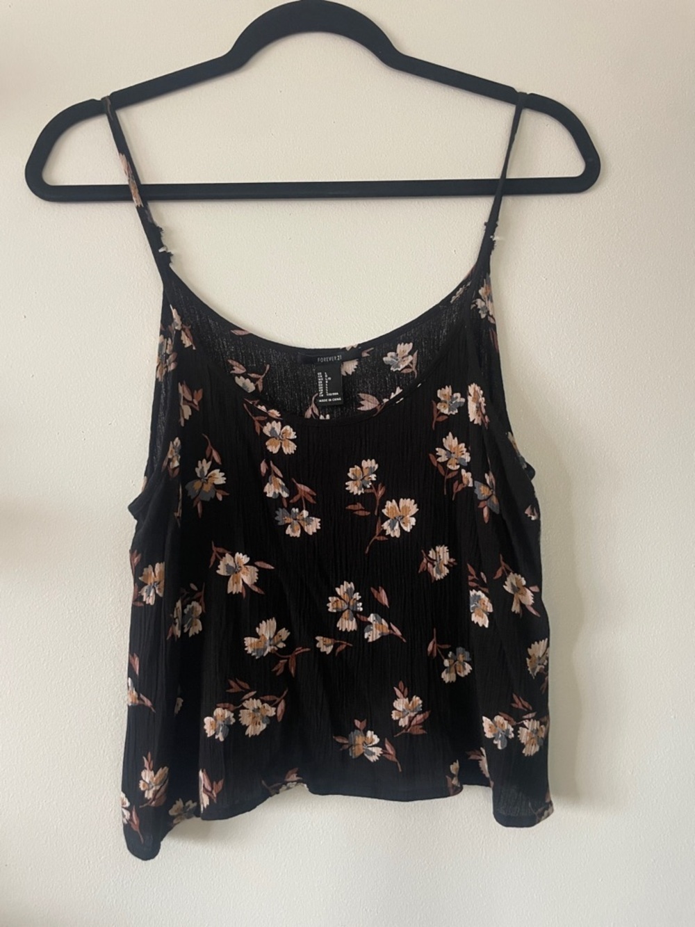 Forever 21|Black Boho Floral Crop Tank Top|Large|EUC